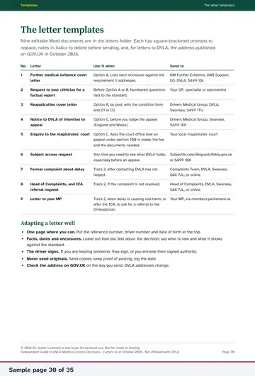Sample page 30 of 35: The letter templates. Opens a larger view.